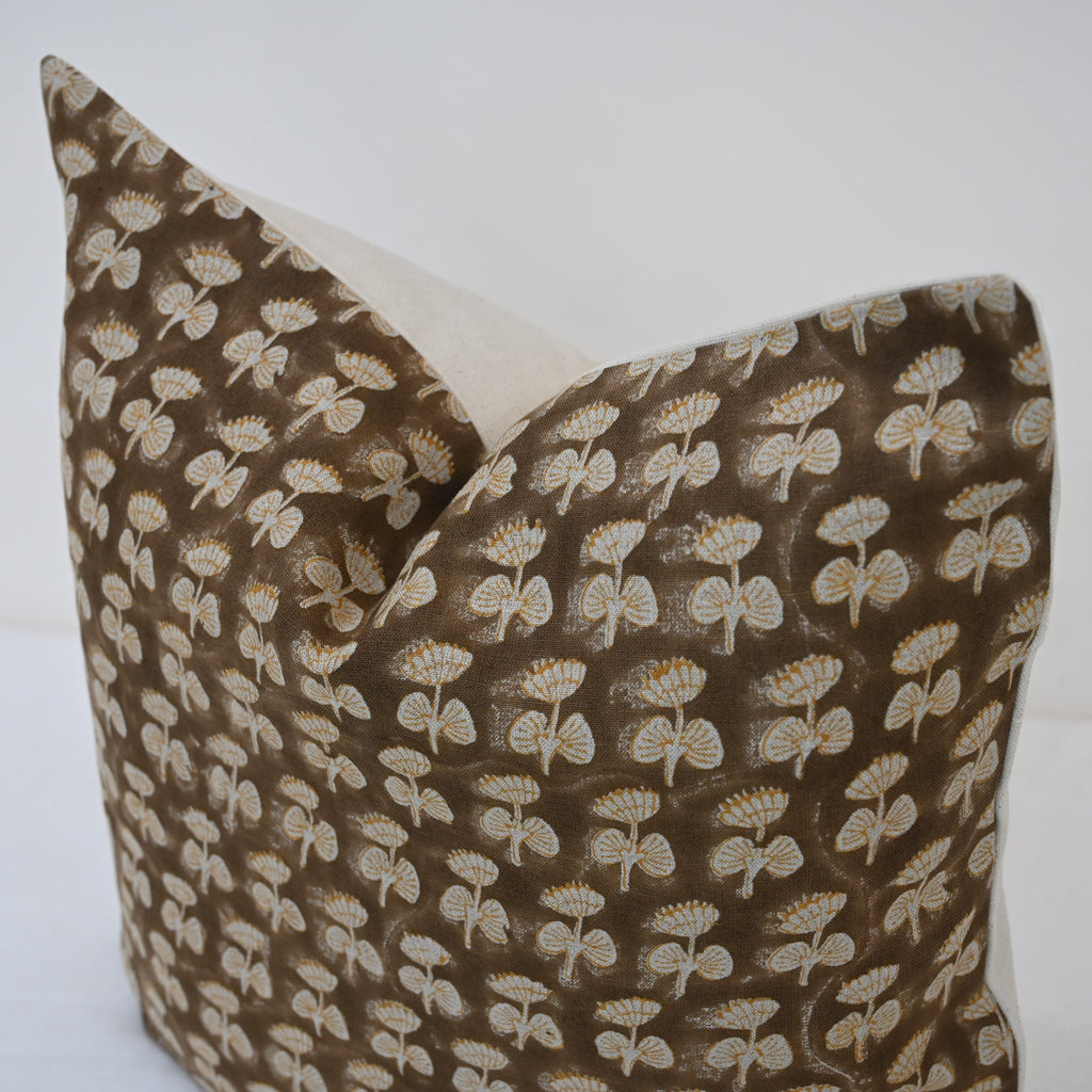 Gabriella Espresso Linen Block Print Pillow Cover