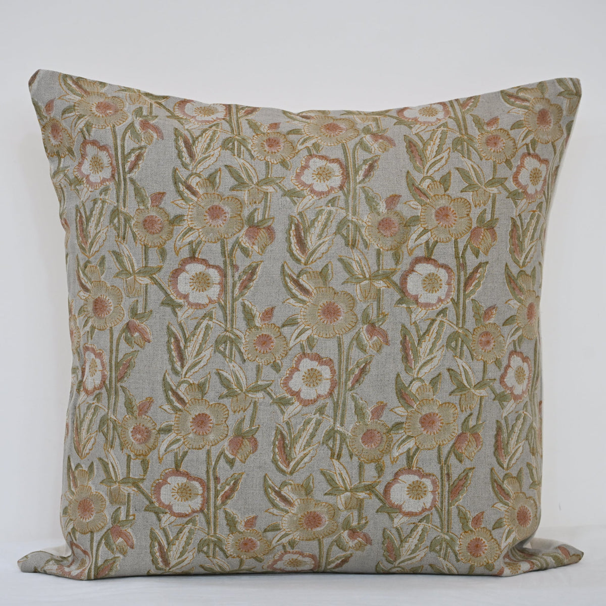 Maria Blush Linen Block Print Pillow Cover