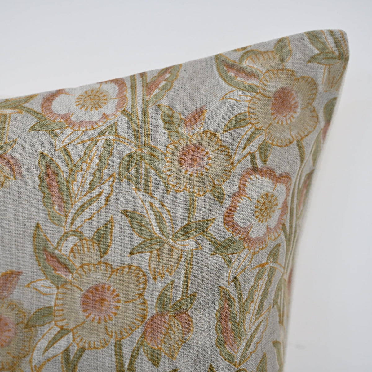 Maria Blush Linen Block Print Pillow Cover