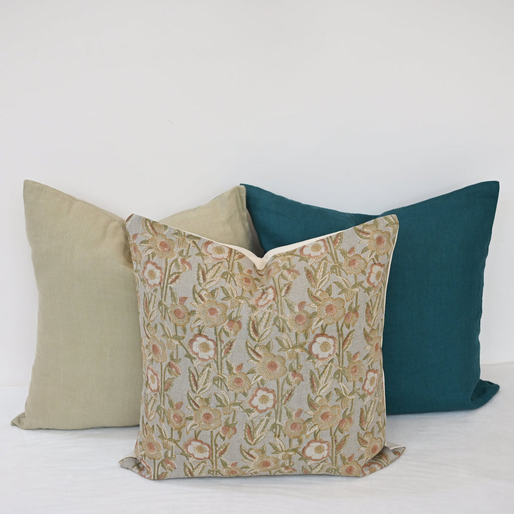 Maria Blush Linen Block Print Pillow Cover