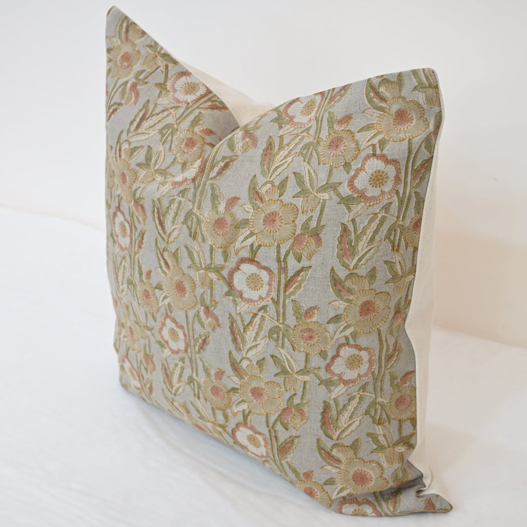 Maria Blush Linen Block Print Pillow Cover