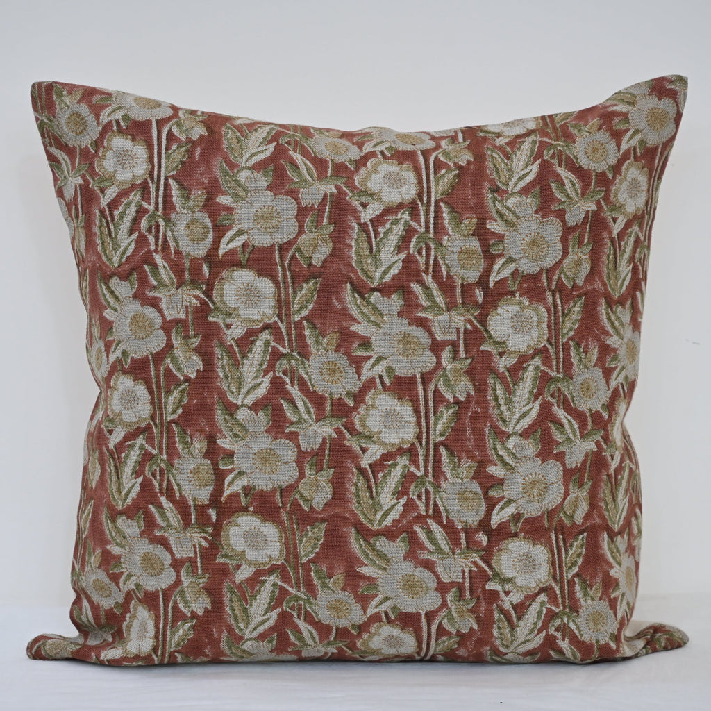 Maria Brick Linen Block Print Pillow Cover