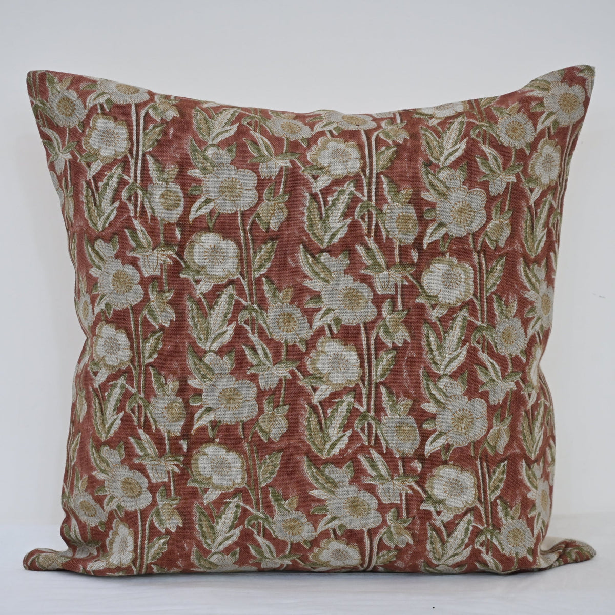 Maria Brick Linen Block Print Pillow Cover