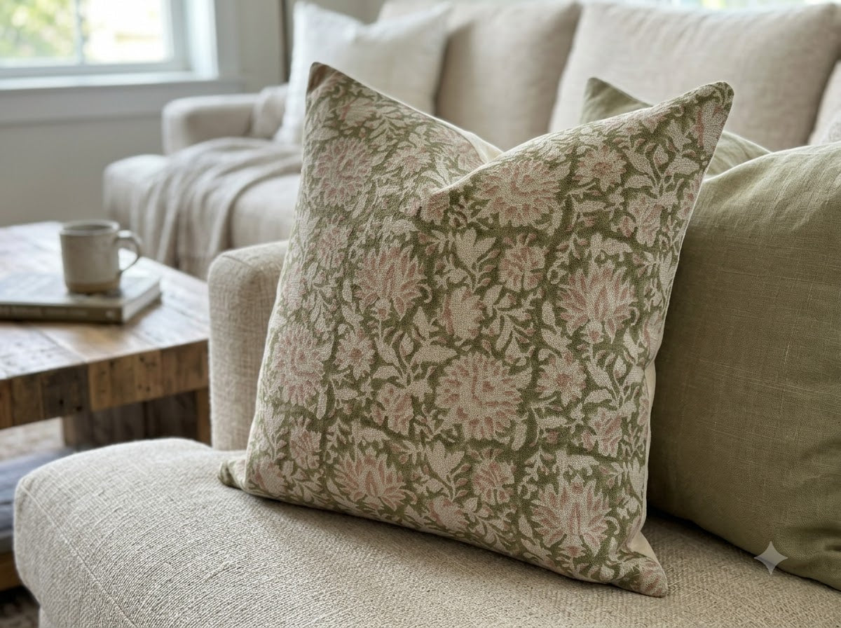 Jocelyn Dusty Linen Block Print Pillow Cover