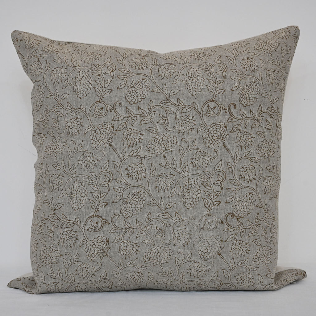 Lucia Charcoal Linen Block Print Pillow Cover