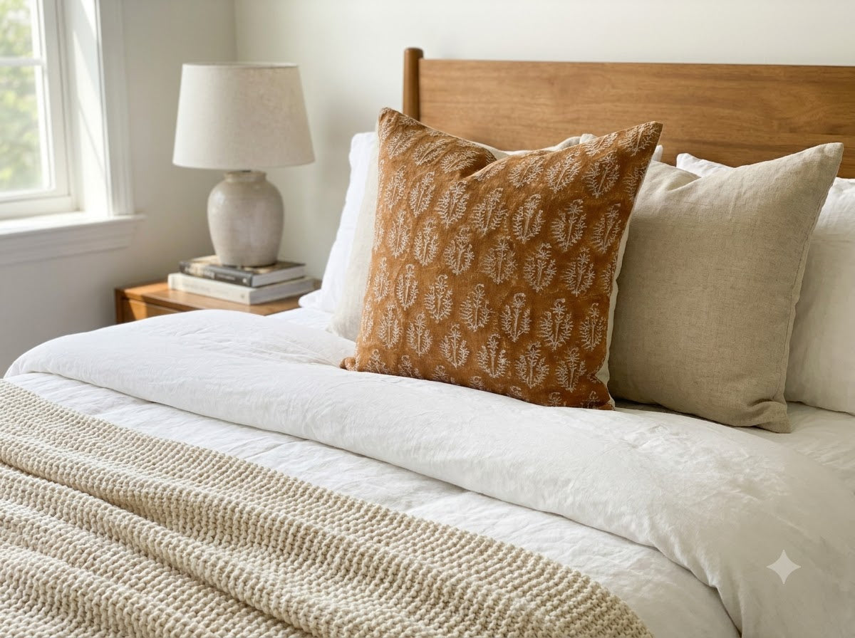 Trinity Ivory Linen Block Print Pillow Cover