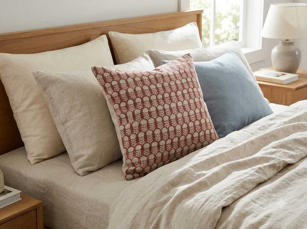 Vivian  Rust Linen Block Print Pillow Cover