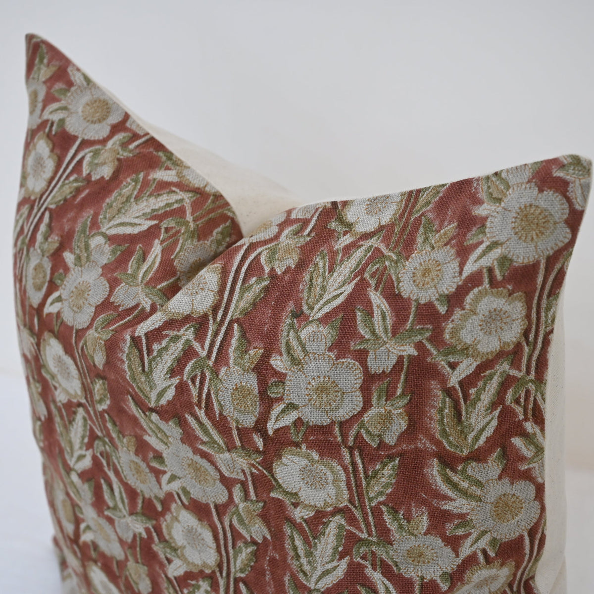 Maria Brick Linen Block Print Pillow Cover
