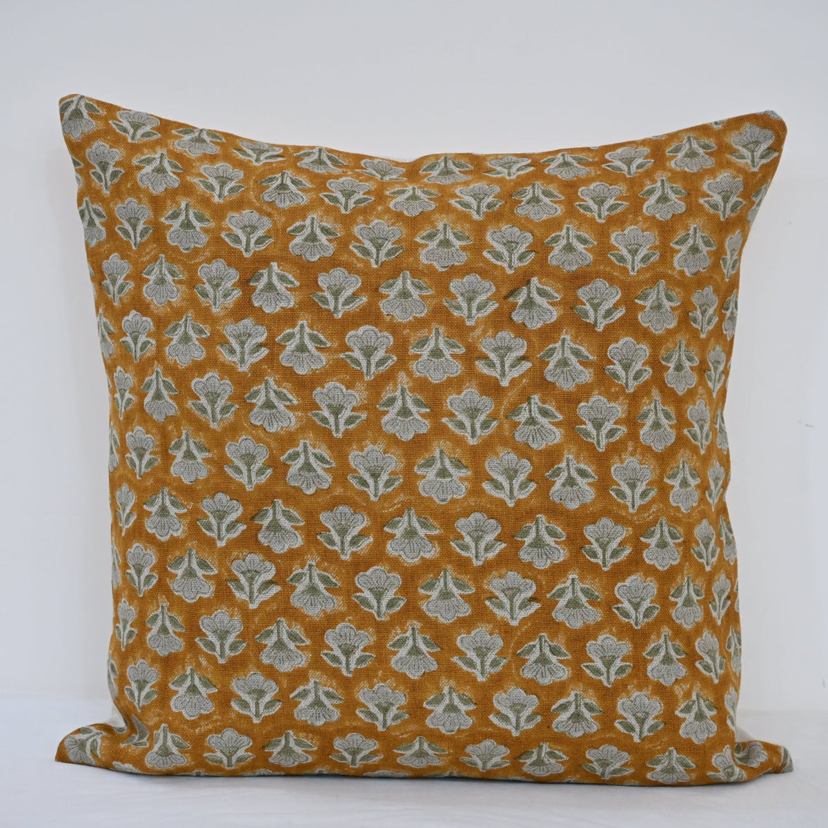 Madeline Sage Green Linen Block Print Pillow Cover
