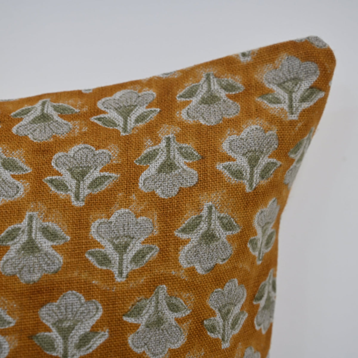 Madeline Sage Green Linen Block Print Pillow Cover