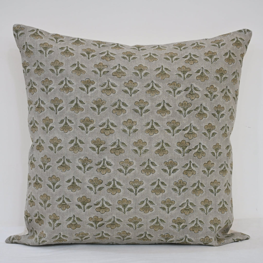 Madeline Olive Linen Block Print Pillow Cover