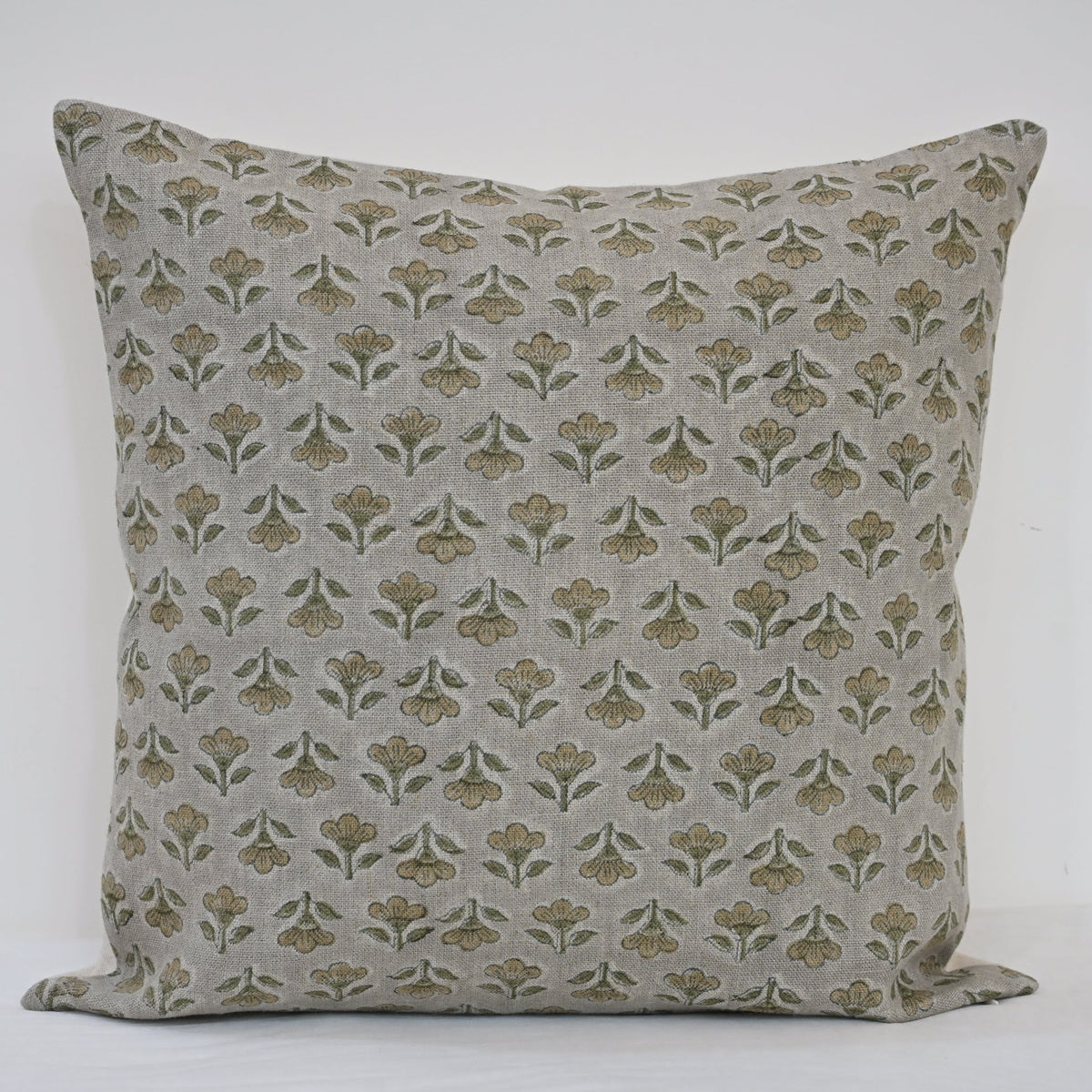 Madeline Olive Linen Block Print Pillow Cover