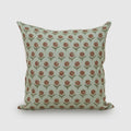 Sage green marigold hand block print linen pillow cover, front view
