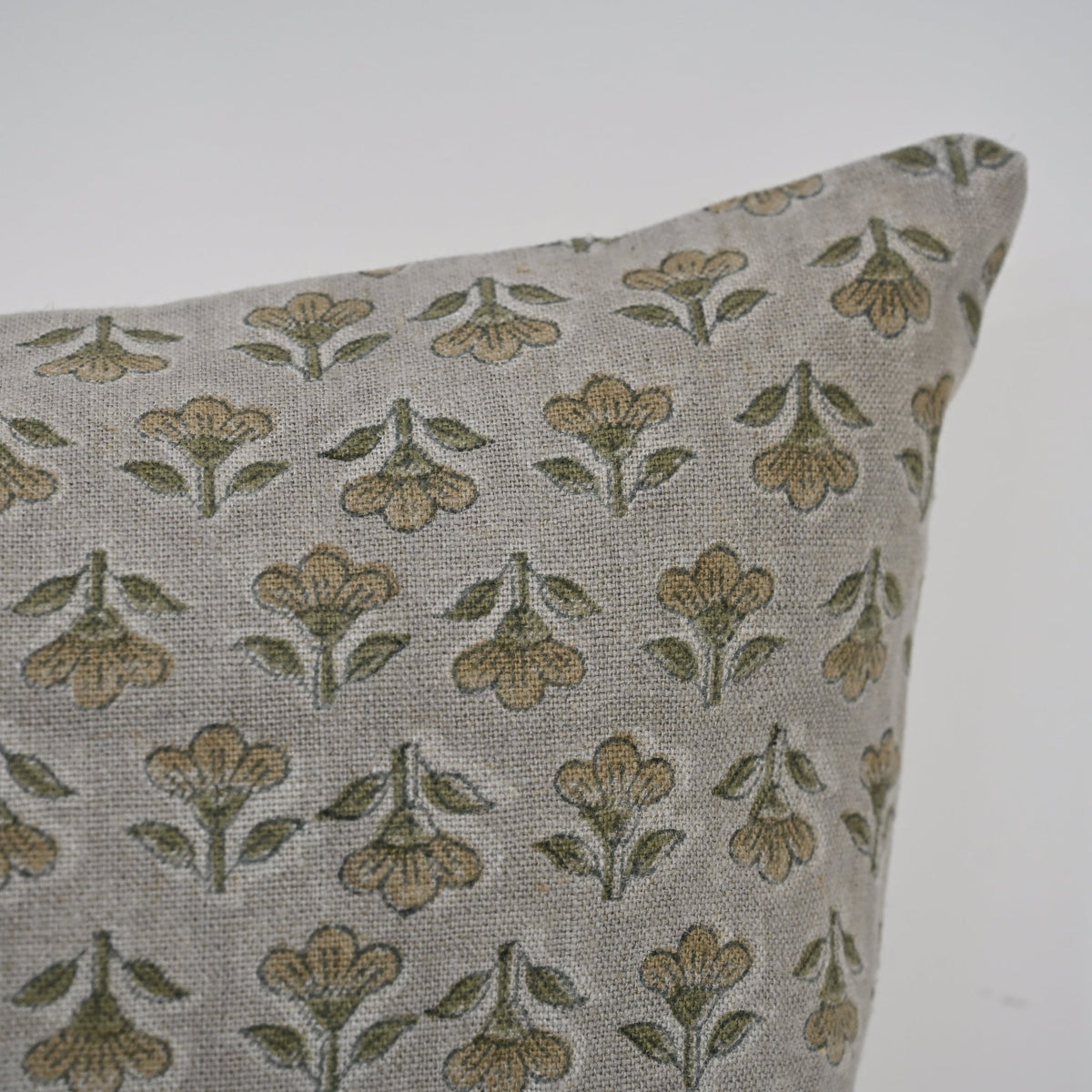 Madeline Olive Linen Block Print Pillow Cover