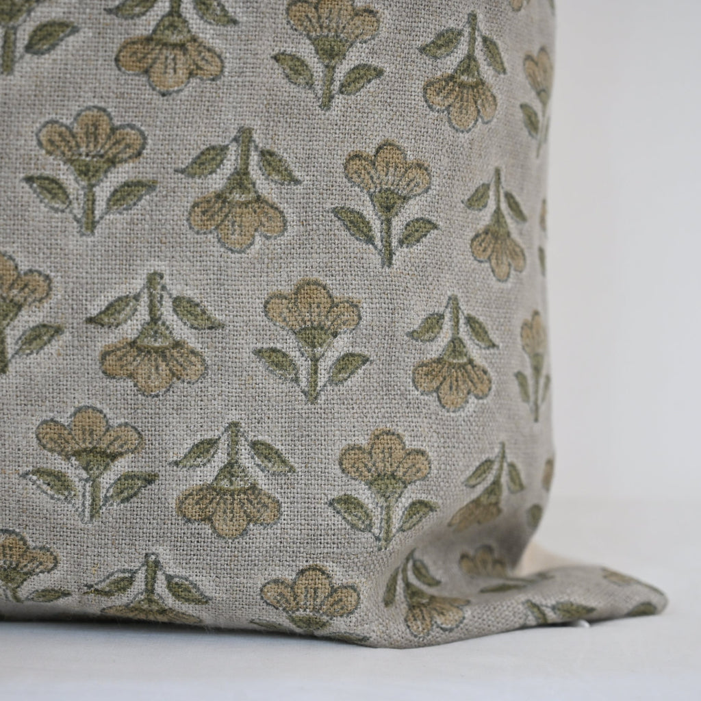 Madeline Olive Linen Block Print Pillow Cover