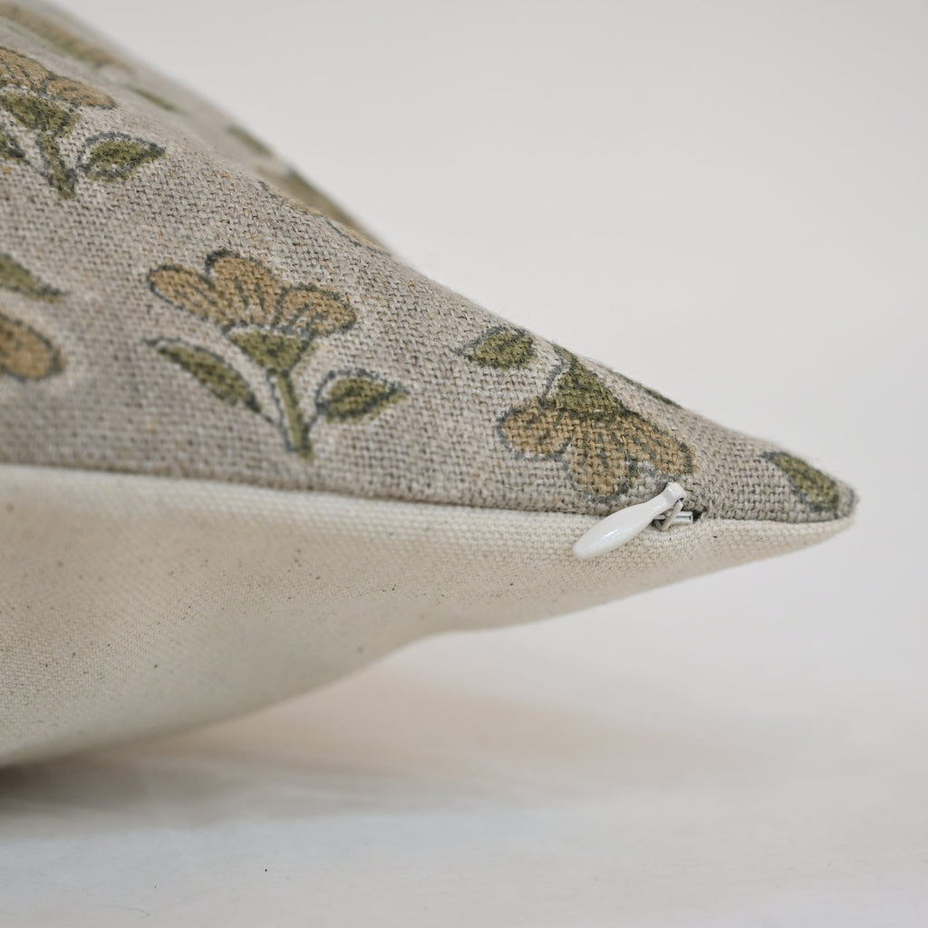 Madeline Olive Linen Block Print Pillow Cover