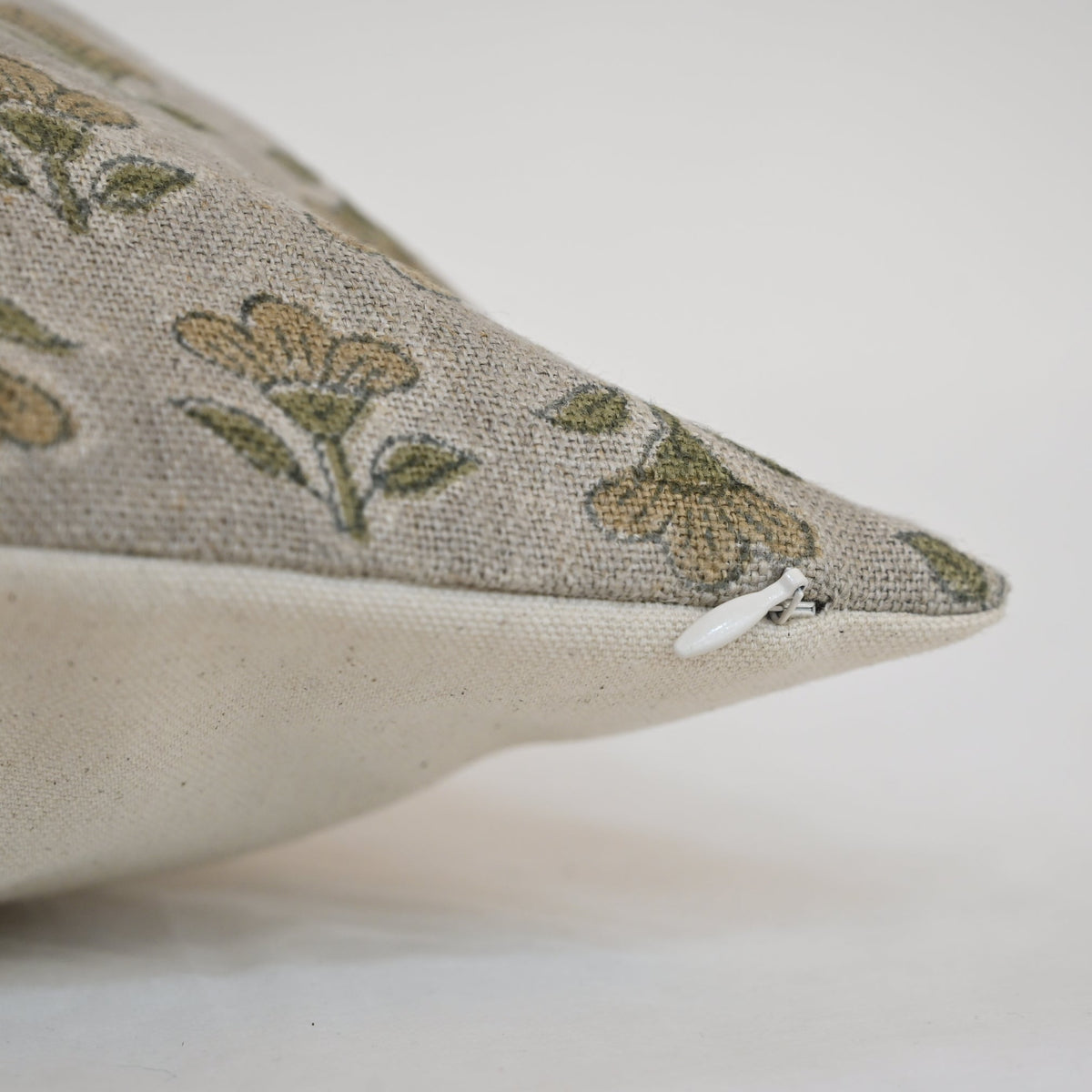Madeline Olive Linen Block Print Pillow Cover
