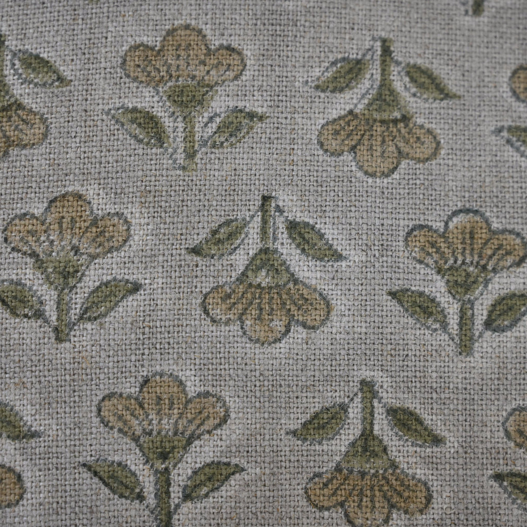 Madeline Olive Linen Block Print Pillow Cover