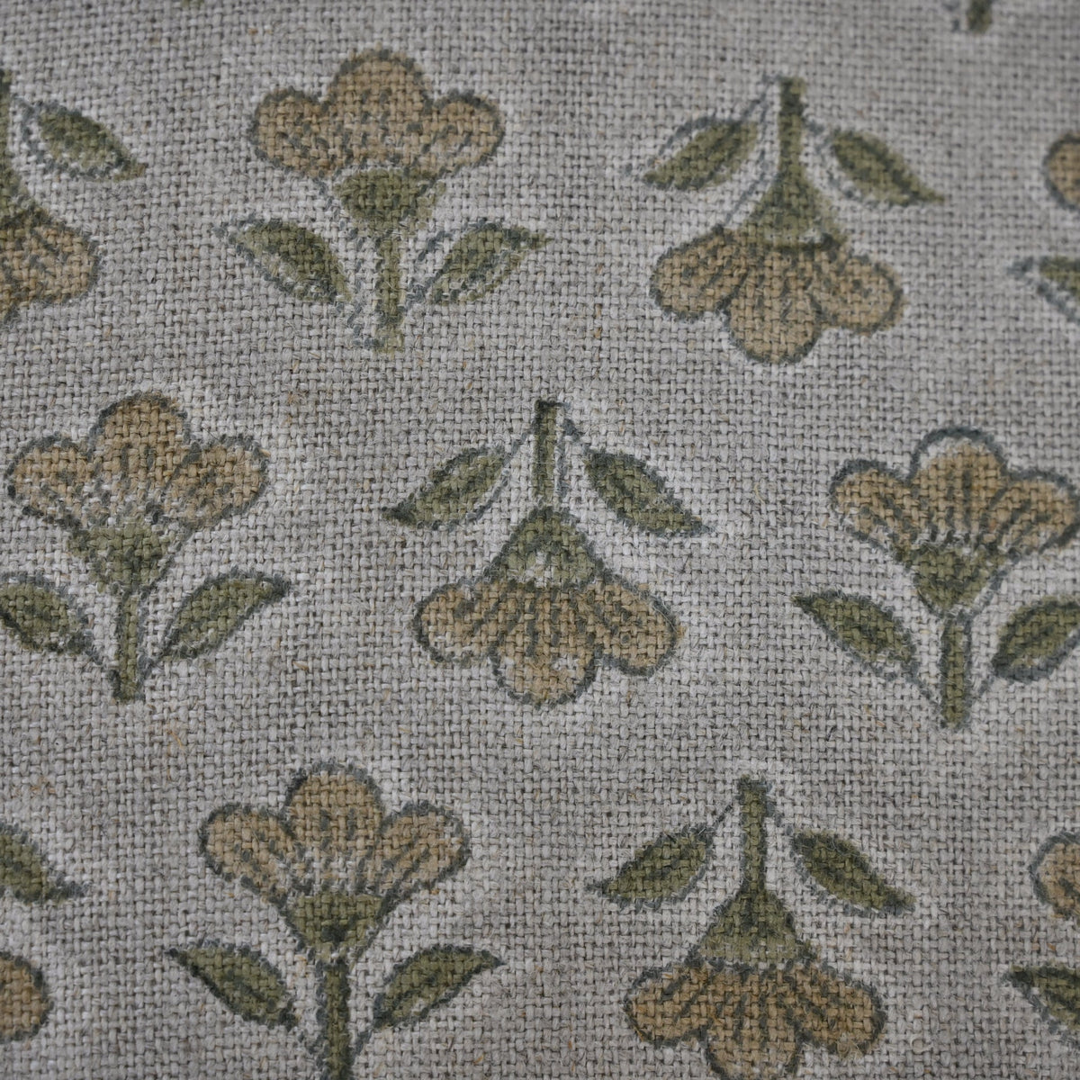 Madeline Olive Linen Block Print Pillow Cover
