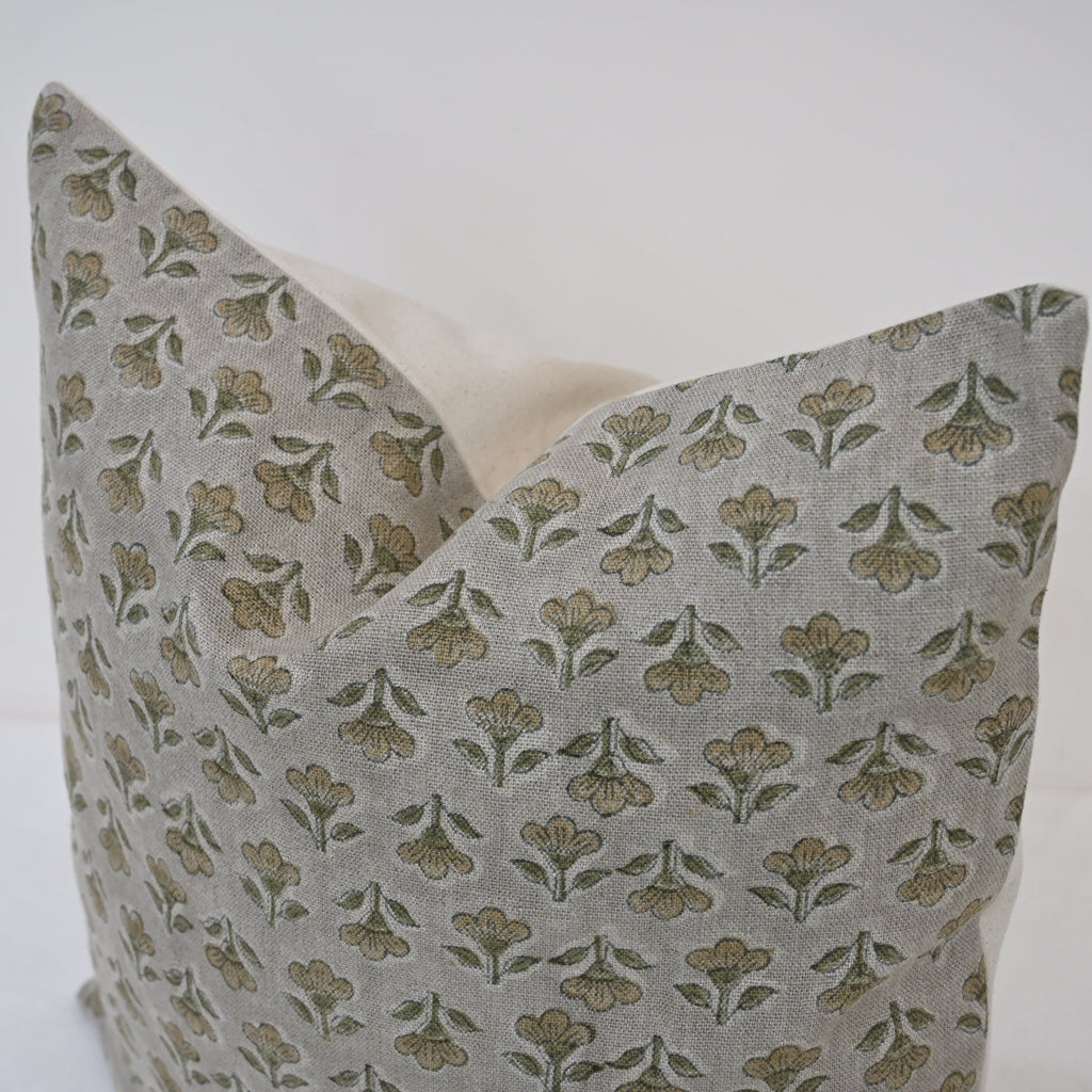 Madeline Olive Linen Block Print Pillow Cover