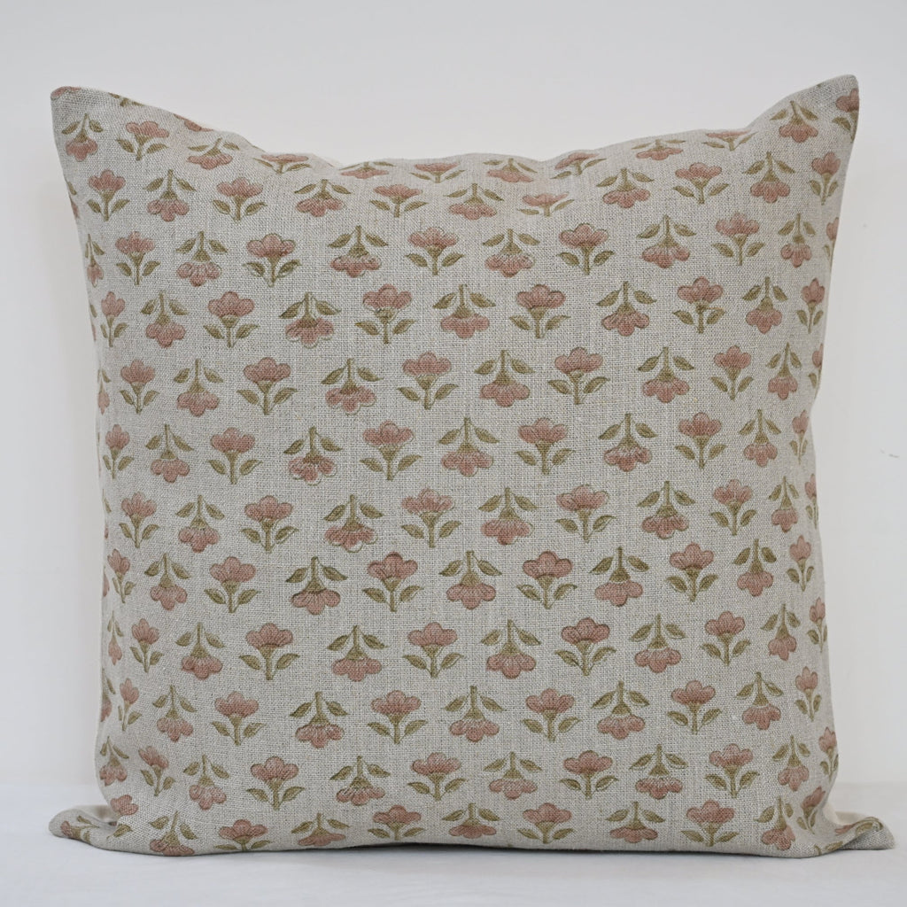 Madeline pink Linen Block Print Pillow Cover