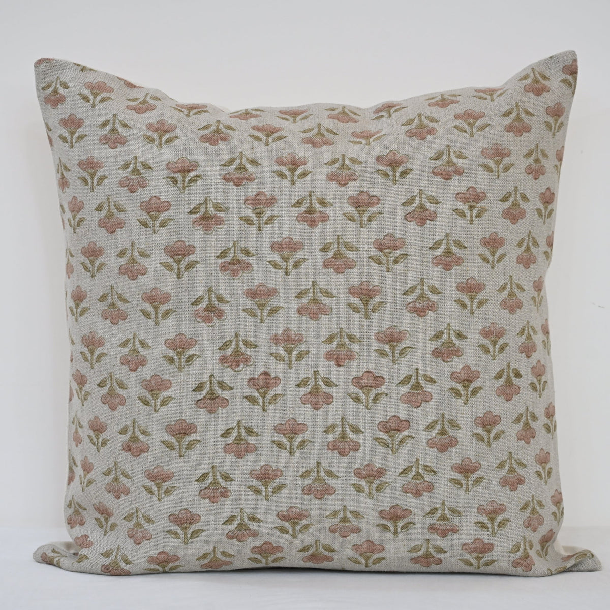 Madeline pink Linen Block Print Pillow Cover