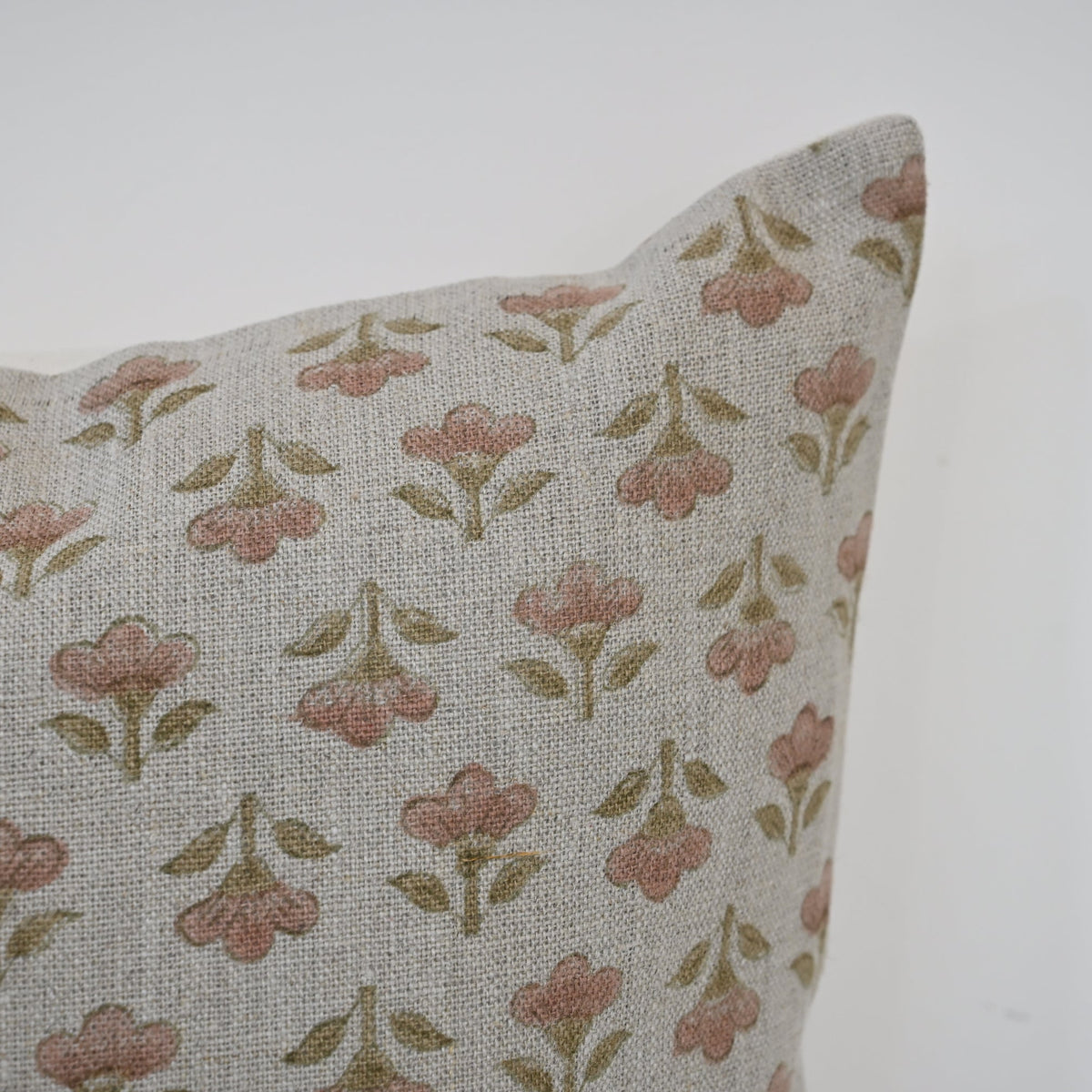 Madeline pink Linen Block Print Pillow Cover