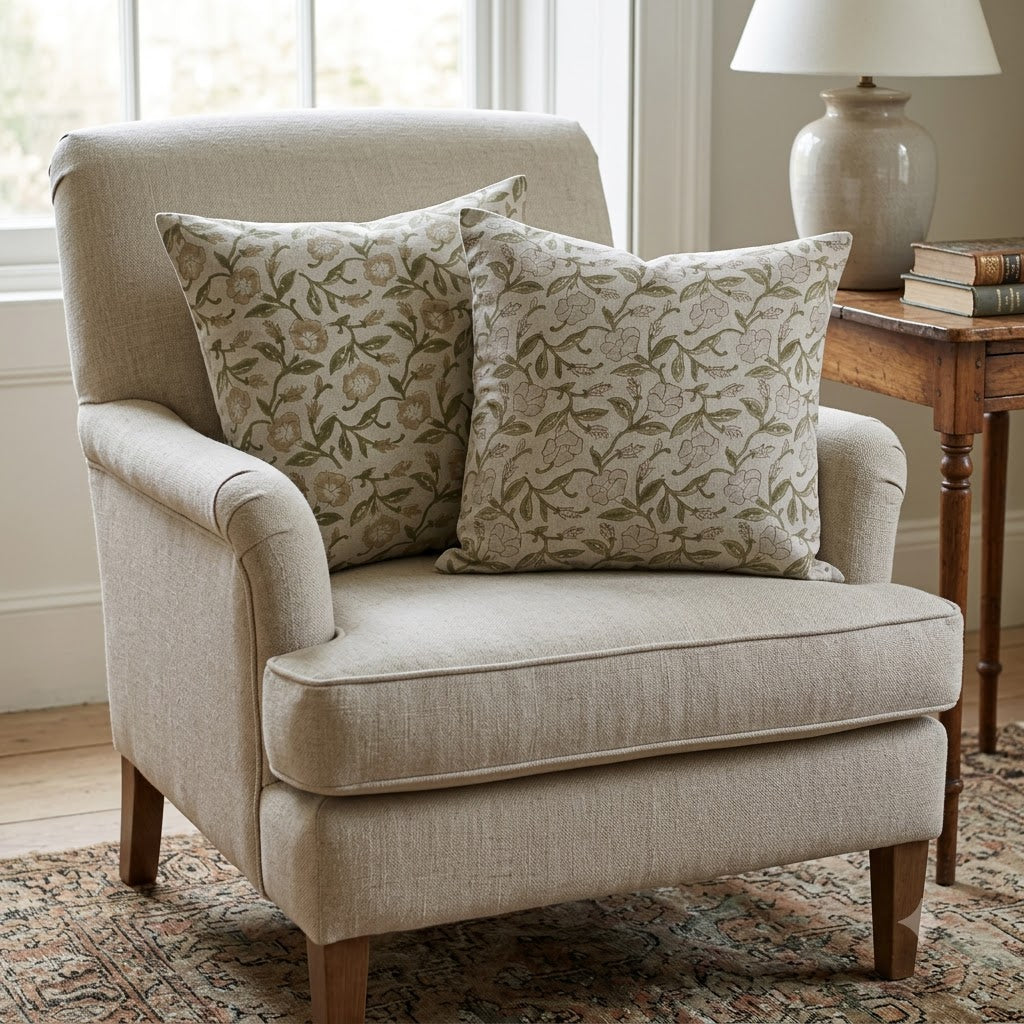 Kayla Tan Linen Block Print Pillow Cover