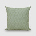 Sage green tonal floral buti hand block print linen pillow cover, front view