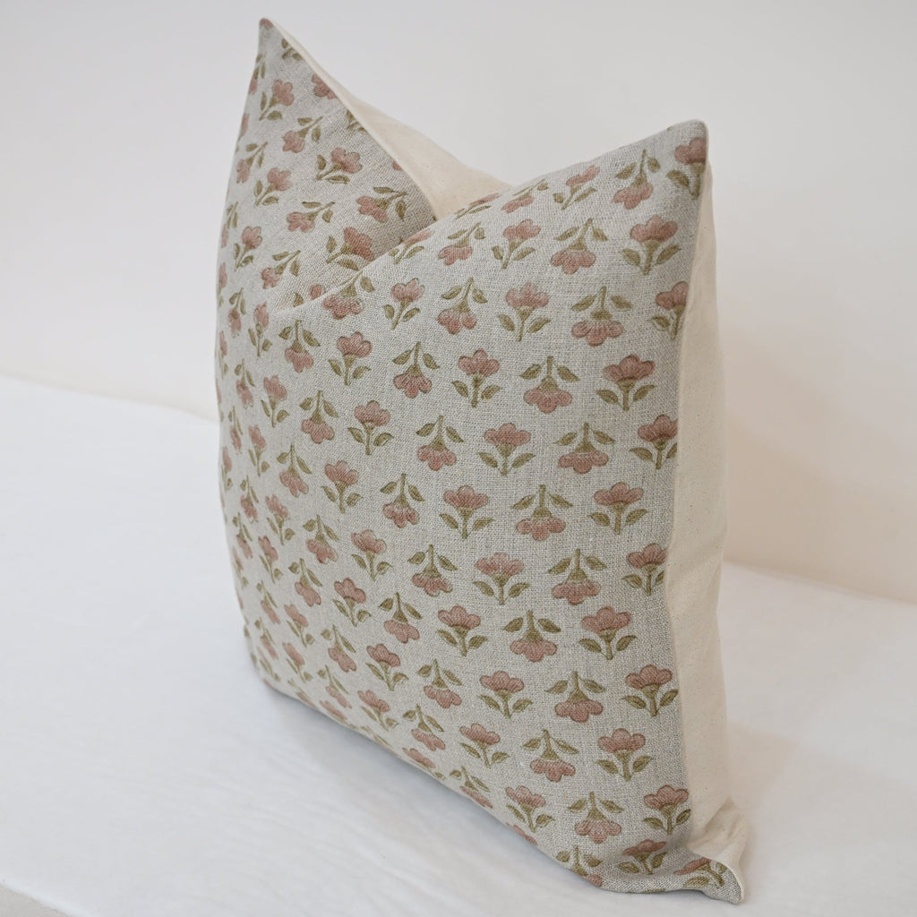 Madeline pink Linen Block Print Pillow Cover