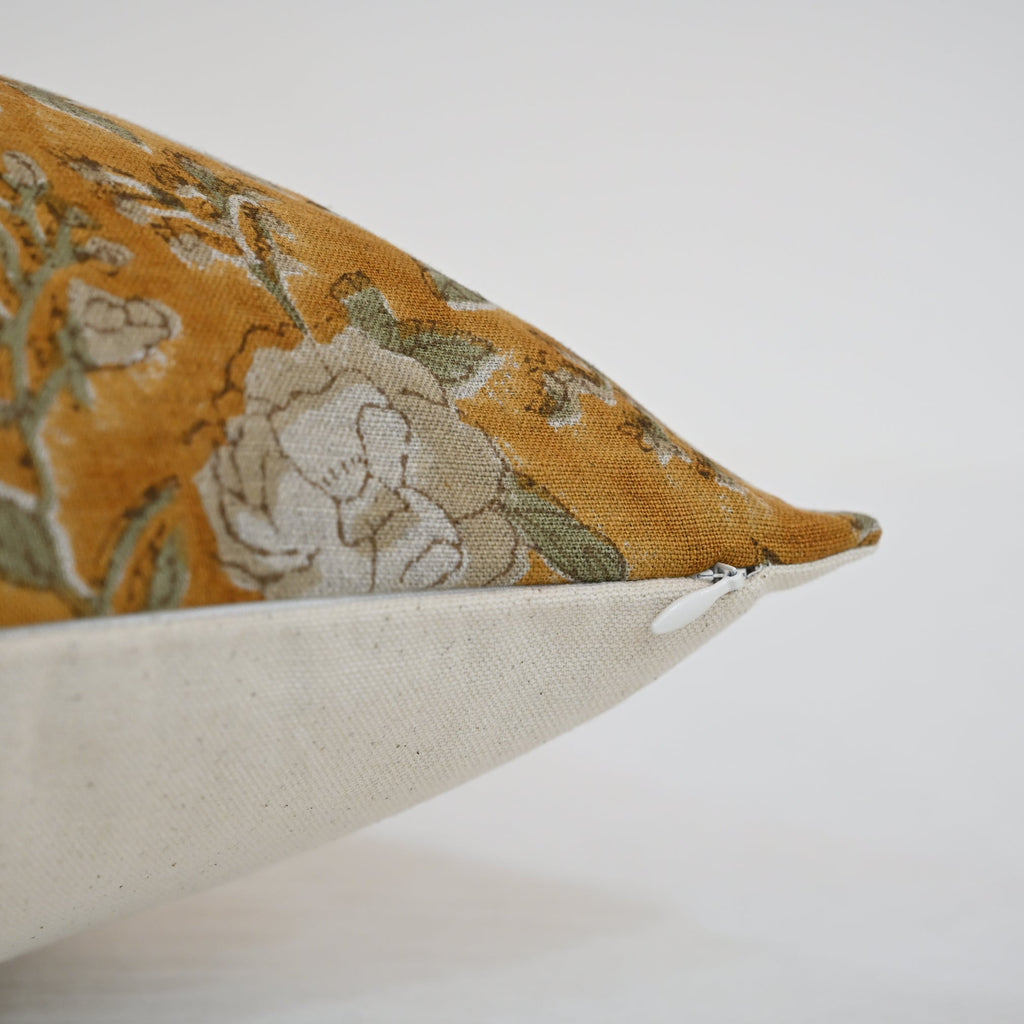 Madelyn Yellow Linen Block Print Pillow Cover