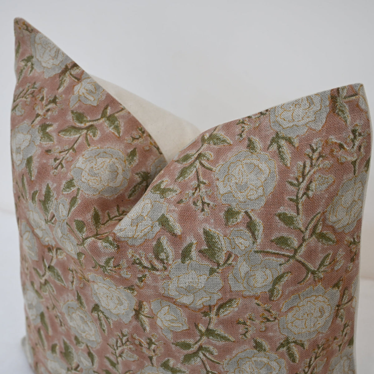Madelyn Off-White Linen Block Print Pillow Cover