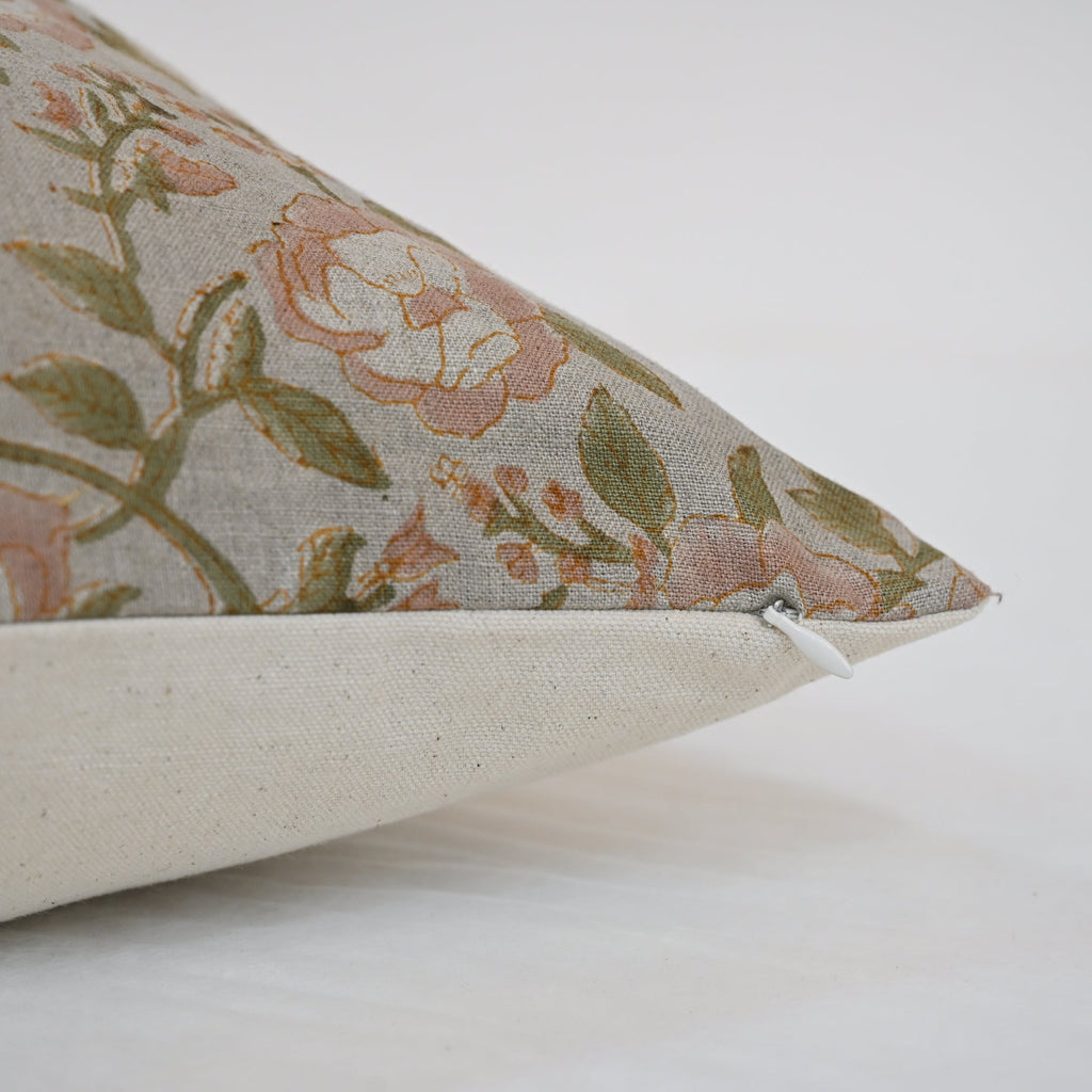 Madelyn Blush Linen Block Print Pillow Cover