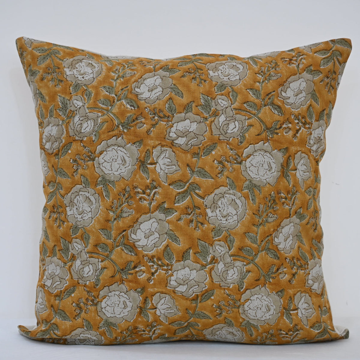 Madelyn Yellow Linen Block Print Pillow Cover