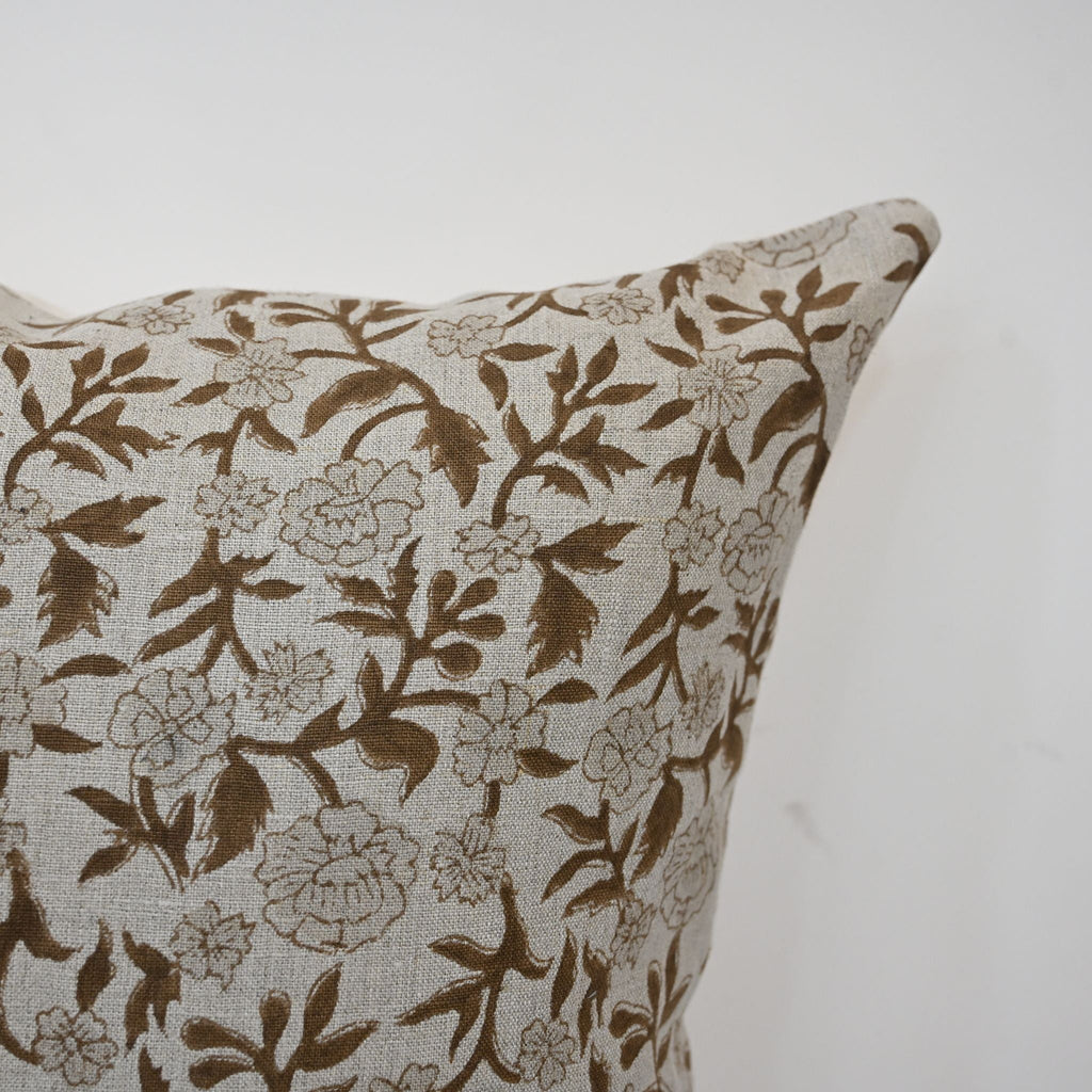 Kara Chestnut Linen Block Print Pillow Cover