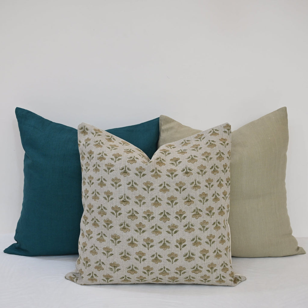 Madeline Gold Linen Block Print Pillow Cover