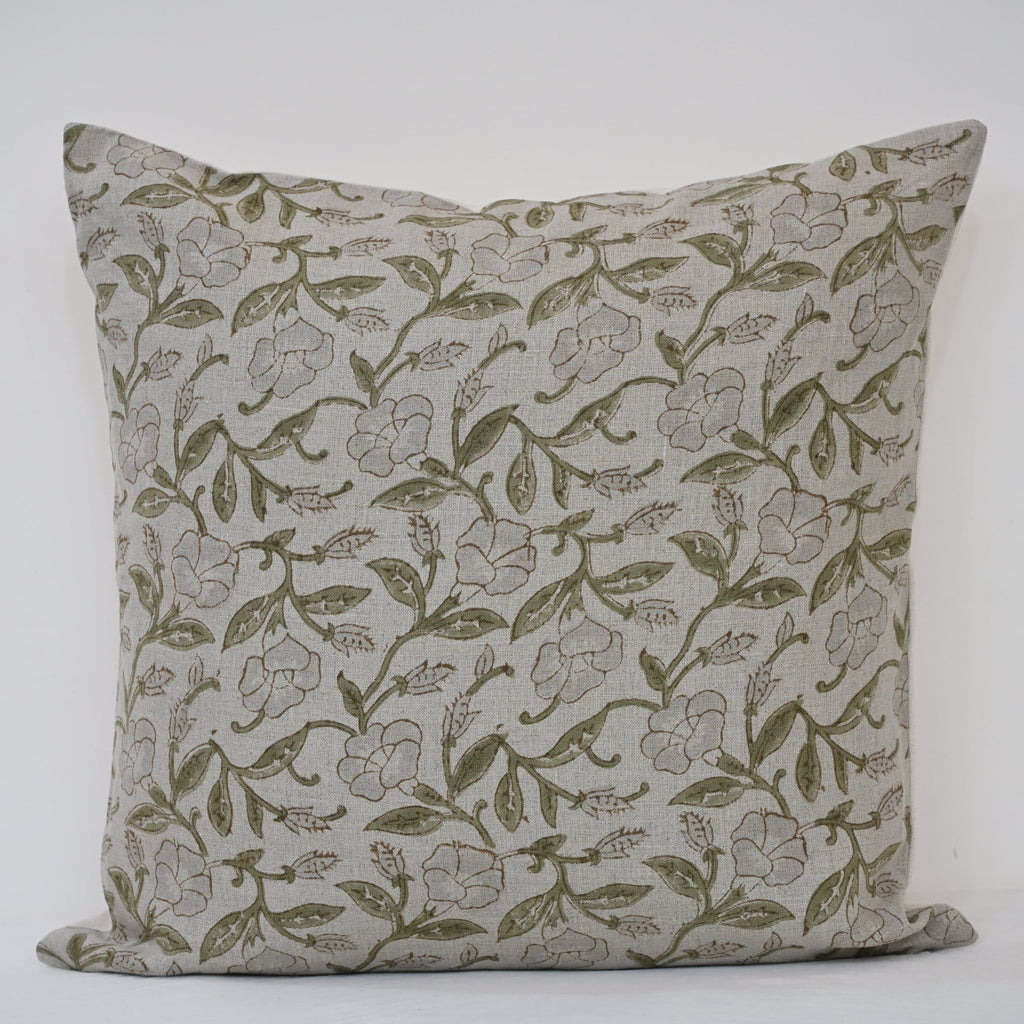 Kayla Grey Linen Block Print Pillow Cover