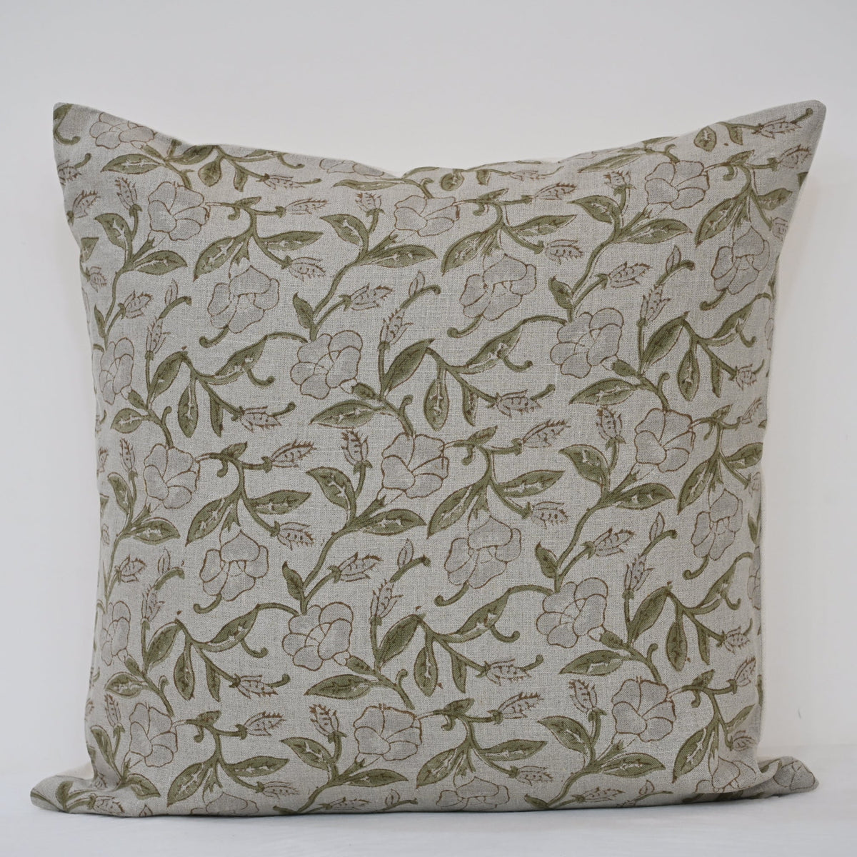 Kayla Grey Linen Block Print Pillow Cover