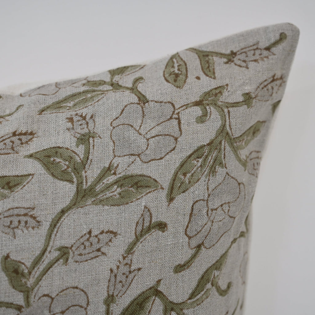 Kayla Grey Linen Block Print Pillow Cover