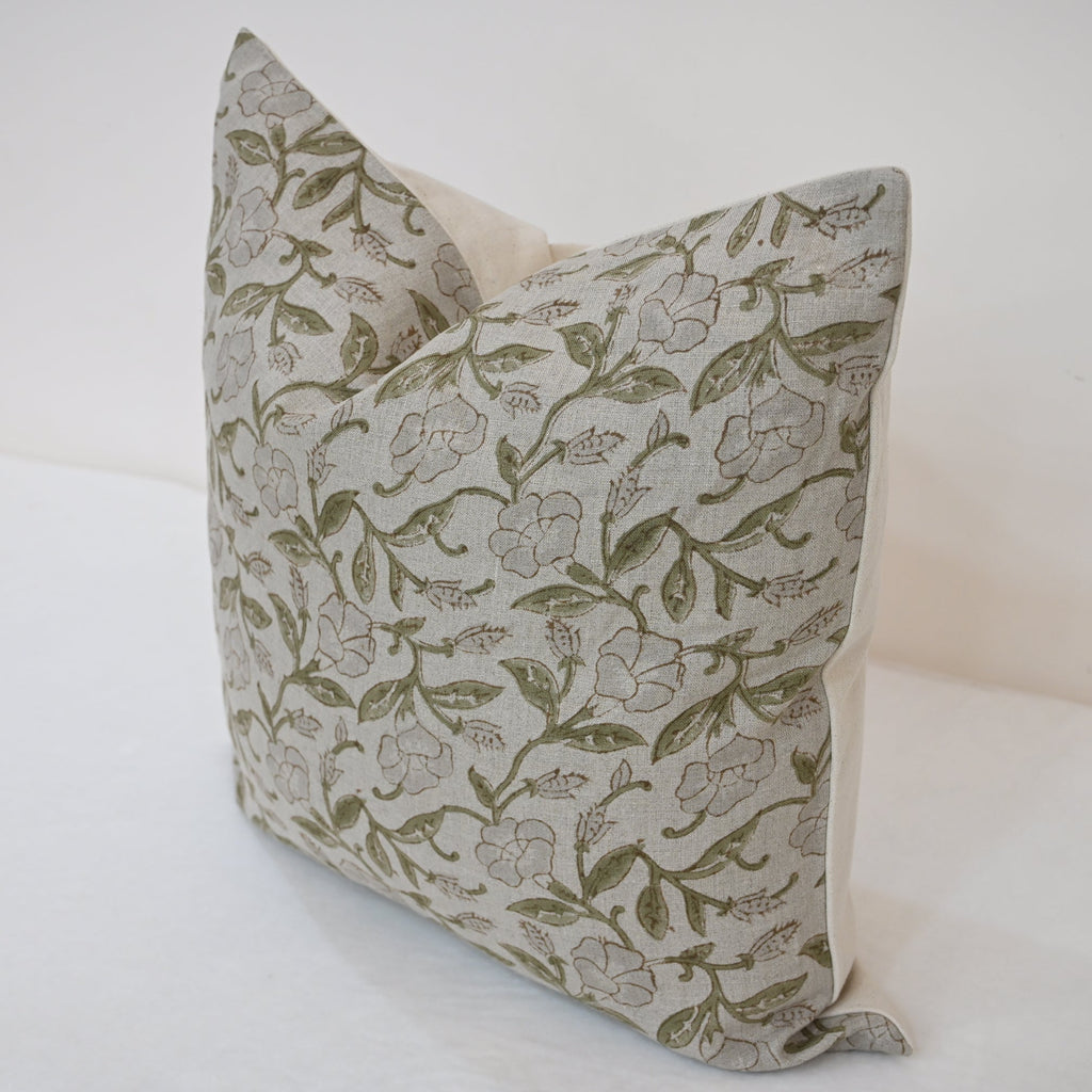 Kayla Grey Linen Block Print Pillow Cover