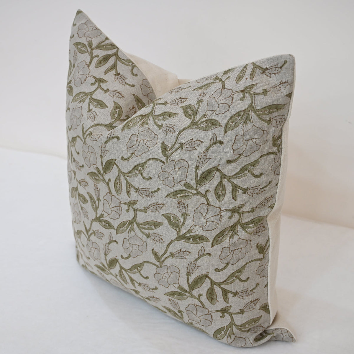 Kayla Grey Linen Block Print Pillow Cover