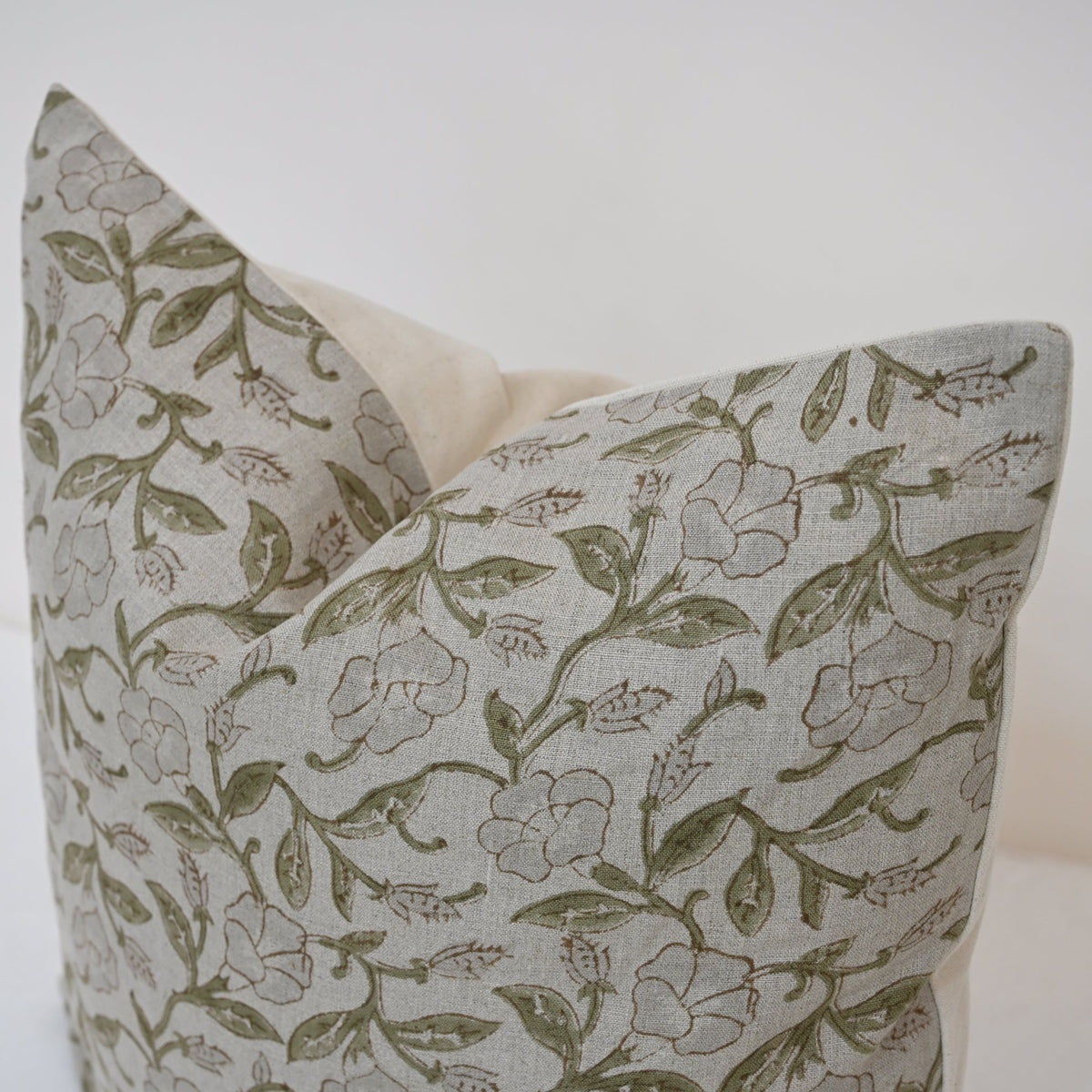 Kayla Grey Linen Block Print Pillow Cover