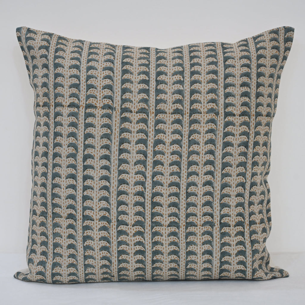 Kylie Slate Linen Block Print Pillow Cover
