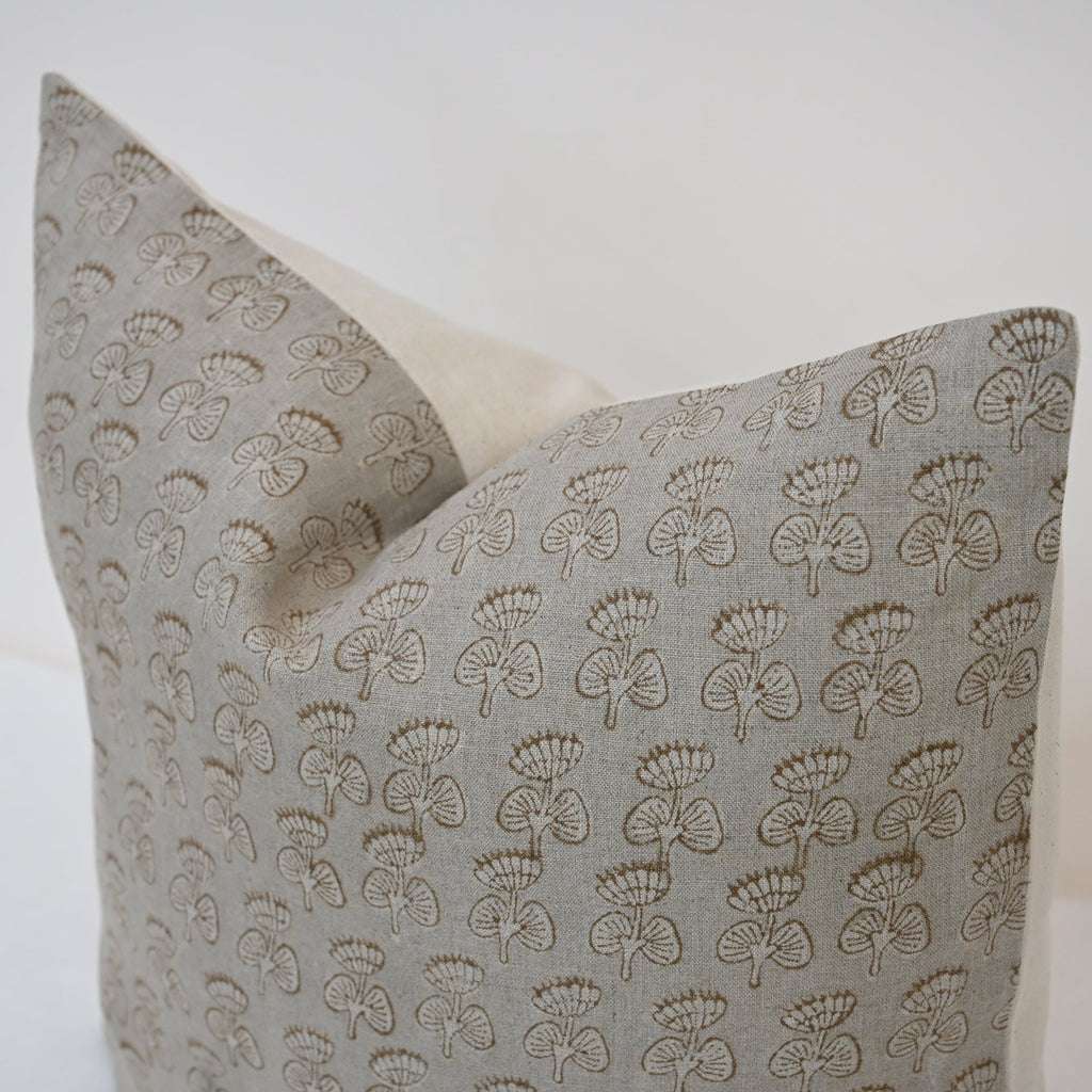 Gabriella Sepia Linen Block Print Pillow Cover