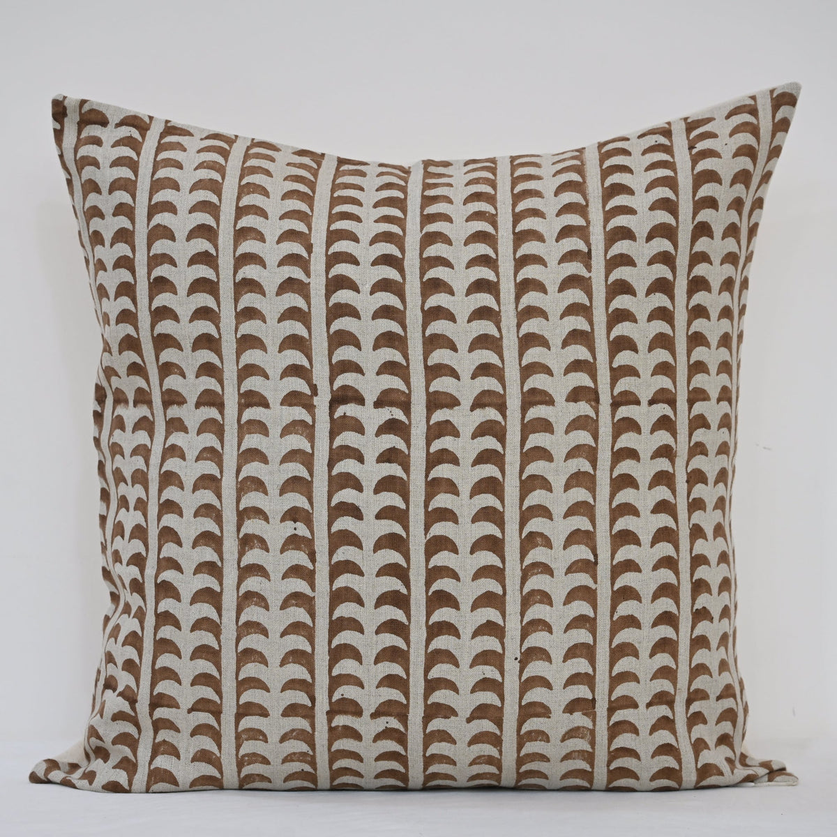 Kylie Chestnut Linen Block Print Pillow Cover