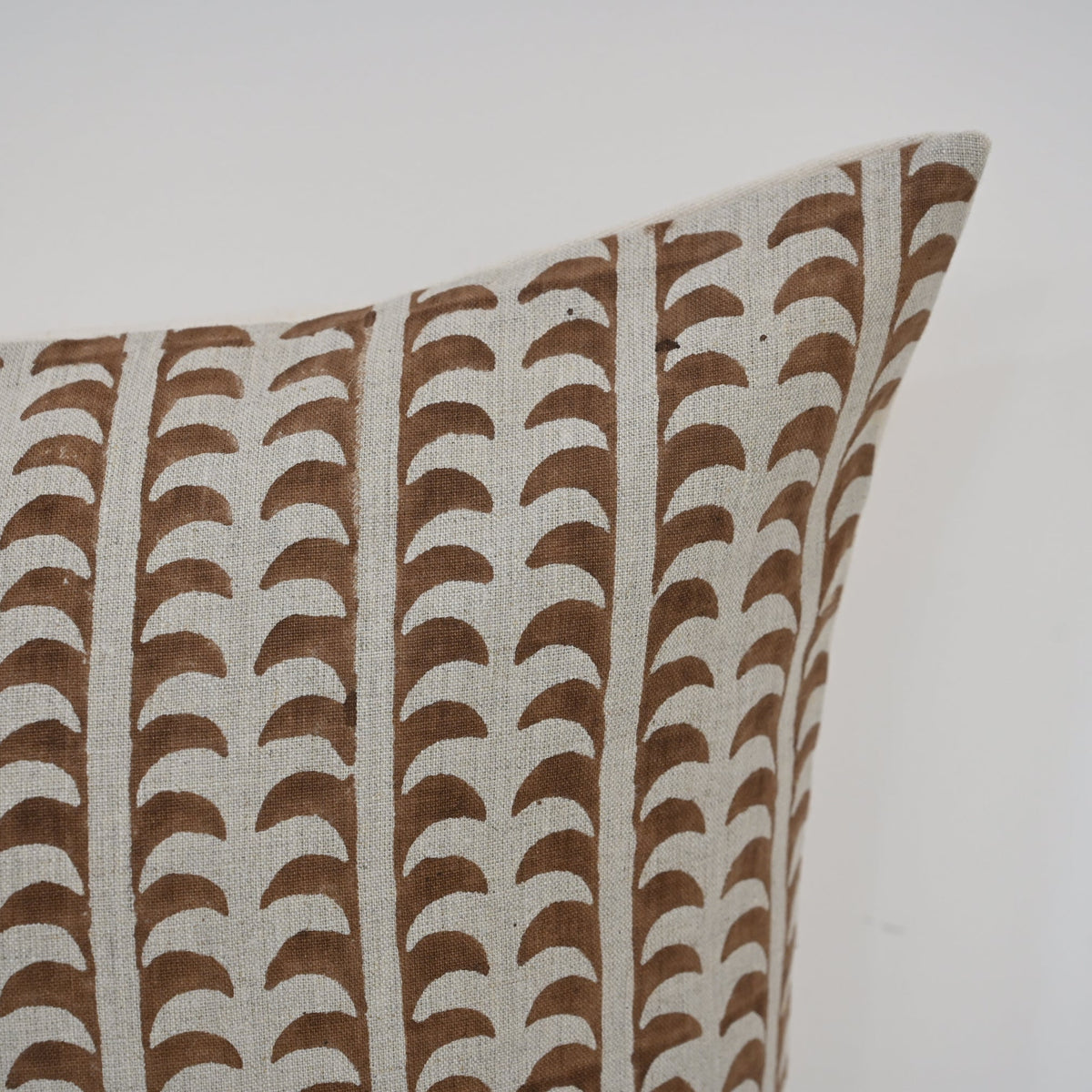 Kylie Chestnut Linen Block Print Pillow Cover