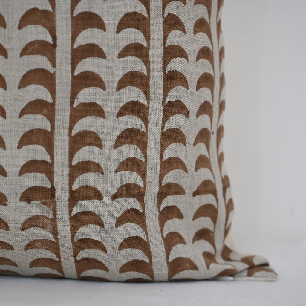 Kylie Chestnut Linen Block Print Pillow Cover