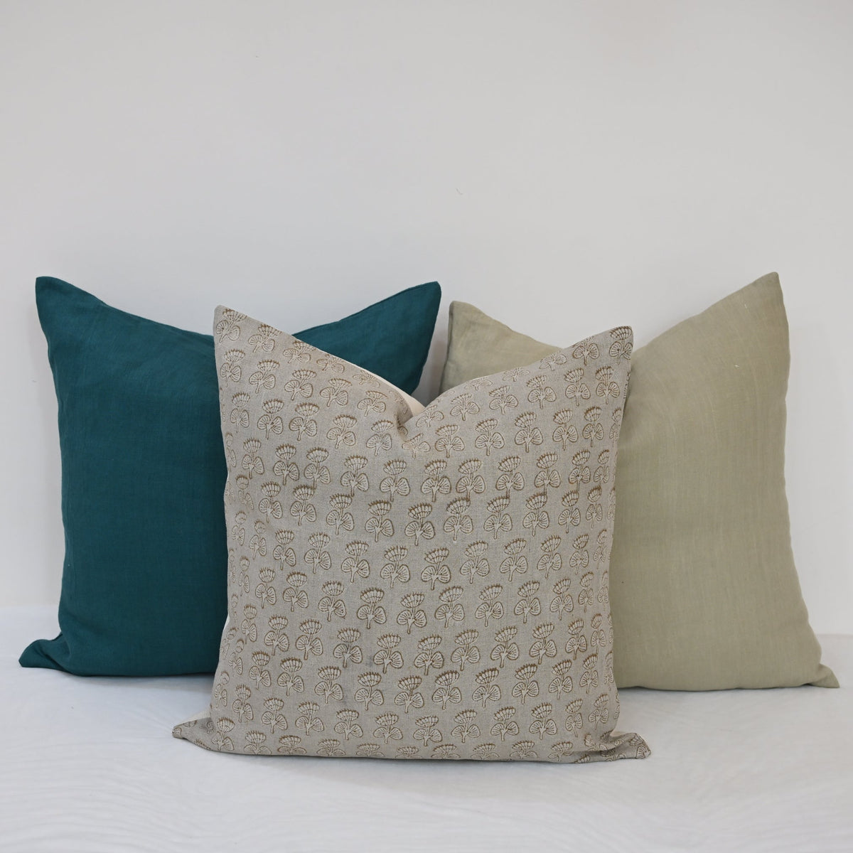 Gabriella Sepia Linen Block Print Pillow Cover