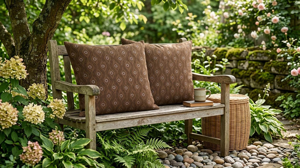 Stack of vine medallion block print pillow covers