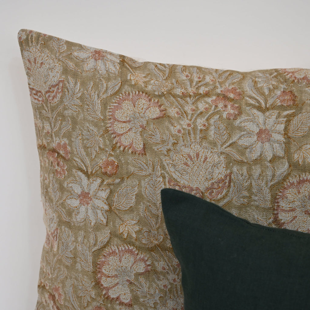 Sydney Terracotta Linen Block Print Pillow Cover